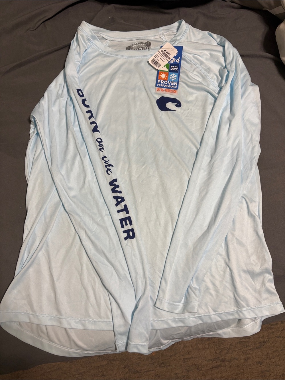 Costa Light Blue Long-Sleeve Swim Top with Navy Logo